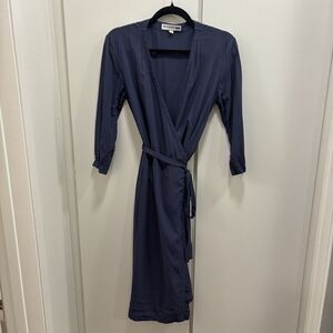 Ines De la Fressange X Uniqlo Sz Large Wrap Long Sleeve Midi Dress Navy Blue